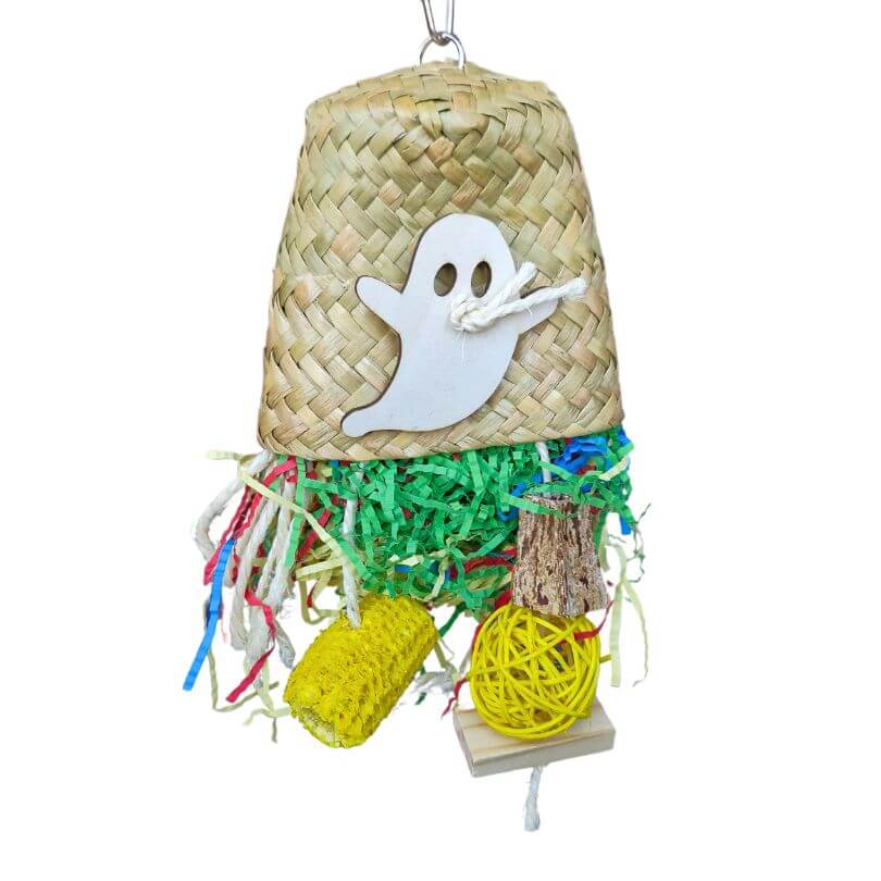 Front view of the Halloween Ghost Shredder bird toy