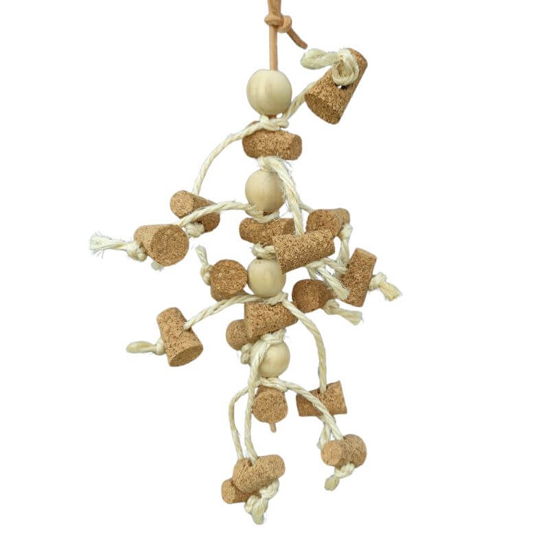 Birdie Naturals Cork Chaos with wooden beads, sisal rope and shreddable cork pieces