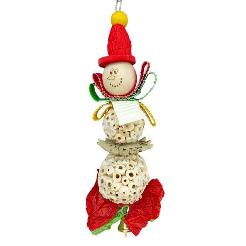 Christmas Sola Snowman bird toy with sola balls, crinkle paper, a palm star and paper hat