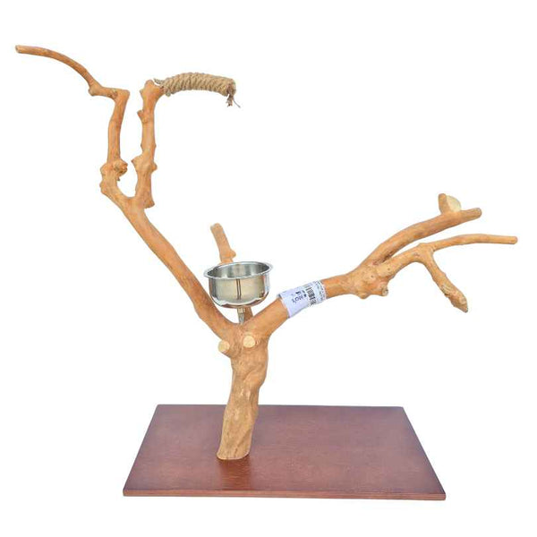 Java Tabletop Play Gym 810, hand crafted java wood tabletop parrot stand with a food bowl and toy hook, approx 67cm tall