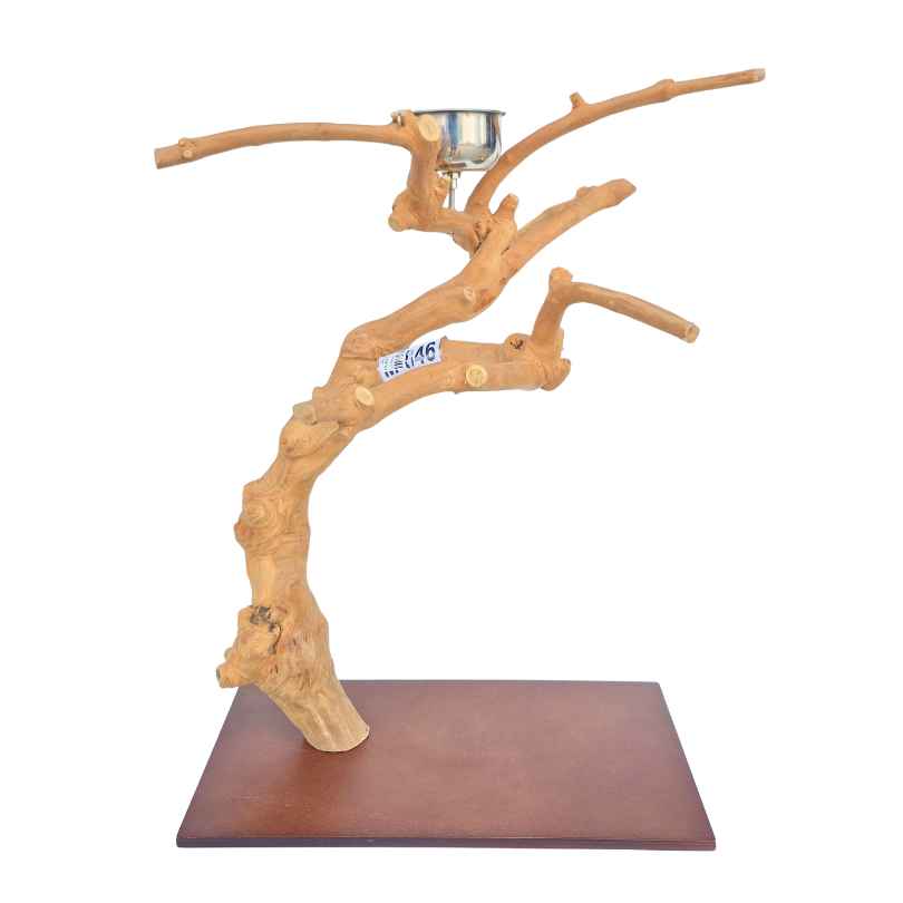 Java Tabletop Play Gym 846, hand crafted java wood tabletop parrot stand with a food bowl and toy hook, approx 68cm tall