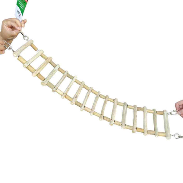 Ninos Natural Java Bamboo Ladder, hanging Java wood and bamboo bird ladder with chain links