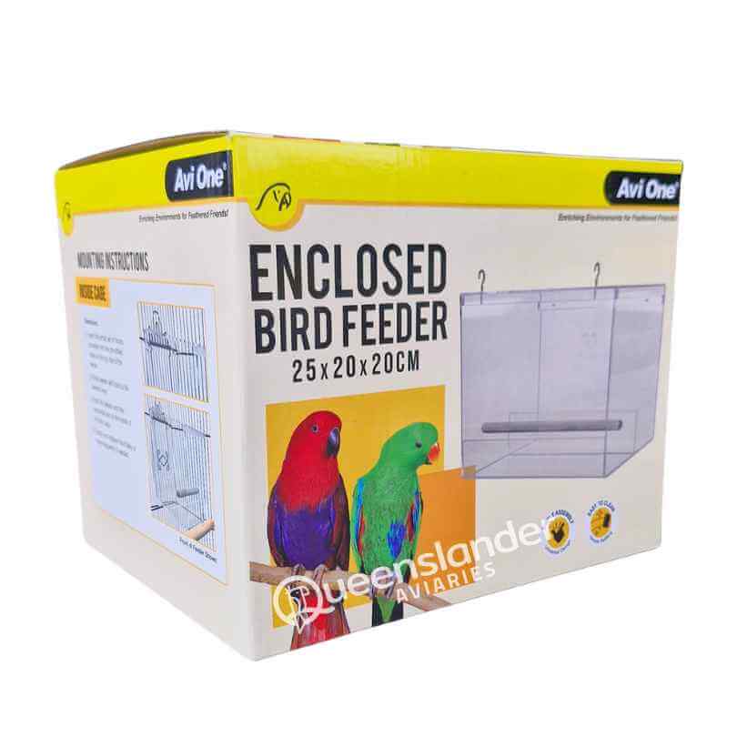 Avi-One Enclosed Acrylic Feeder Large in its retail box