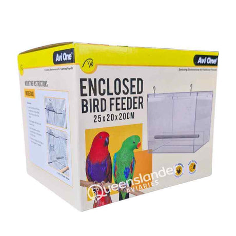 Avi-One Enclosed Acrylic Feeder Large in its retail box