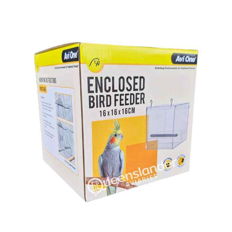 Avi-One Enclosed Acrylic Feeder Medium in its retail box