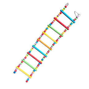 Close-up of the colourful wooden rungs on the Cheeky Bird Rainbow Ladder