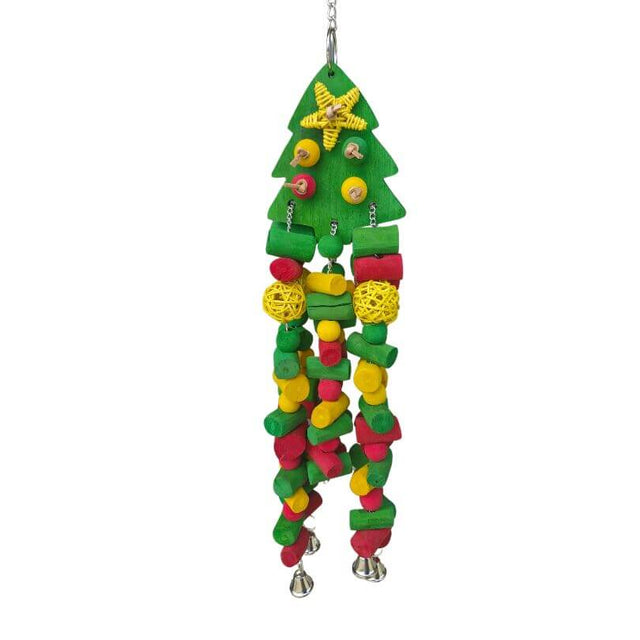 Christmas Jingle Tree Large bird toy with a wooden tree topper, java wood blocks and festive wicker balls