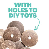 Coconut Shell Discs 10pk made from natural coconut shell with pre drilled holes for DIY bird toys