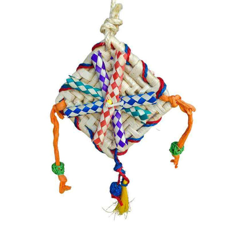 Diamond Pendant Chew – palm leaf and sisal rope chew toy for birds of all sizes