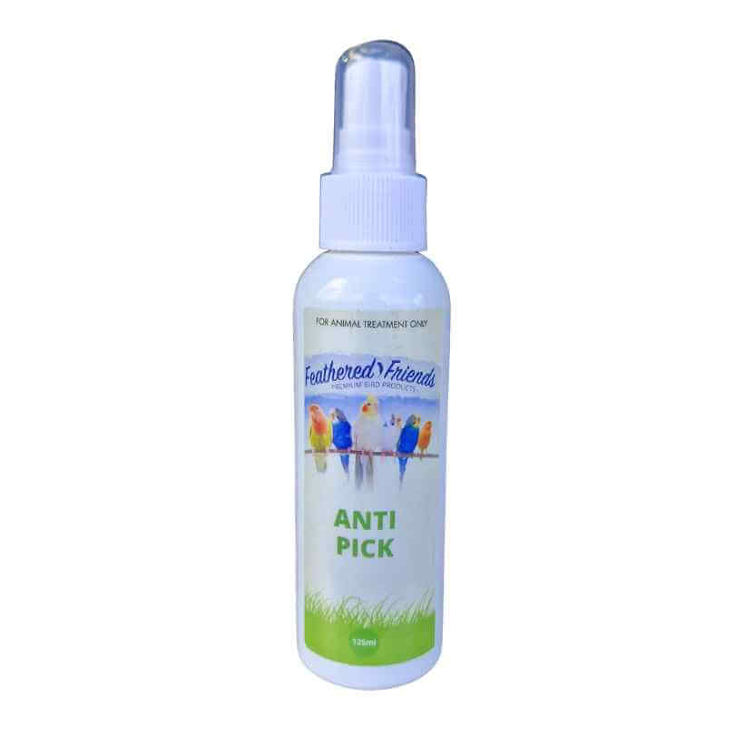 Feathered Friends Anti Pick Spray 125ml bottle, front label
