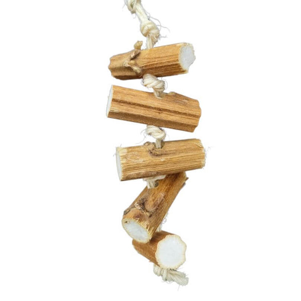 Hanging Sunflower Chew – sunflower stalk, sisal rope and wood chew toy for small birds