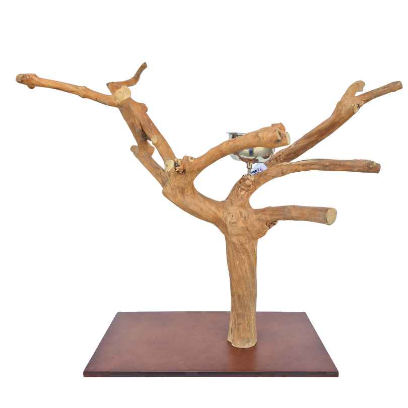 Java Tabletop Play Gym 807, hand crafted java wood tabletop parrot stand with a food bowl and toy hook, approx 63cm tall