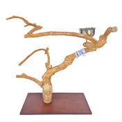 Java Tabletop Play Gym 836, hand crafted java wood tabletop parrot stand with a food bowl and toy hook, approx 63cm tall