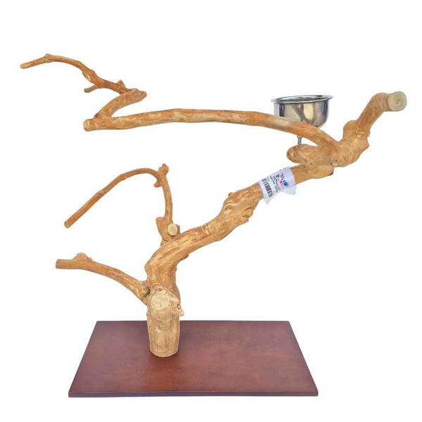 Java Tabletop Play Gym 836, hand crafted java wood tabletop parrot stand with a food bowl and toy hook, approx 63cm tall