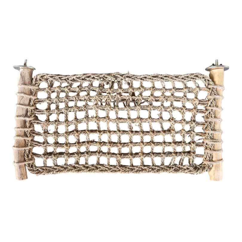 Close view of the Java Trampoline seagrass weave and java wood edge