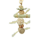 Mini Chew Tower hanging bird toy with cardboard roll, sola ball, reed bundle, wicker ball, sisal rope and palm star