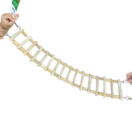 Ninos Natural Java Bamboo Ladder, hanging Java wood and bamboo bird ladder with chain links