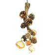 Pinecone Harvest Dangle hanging bird toy with natural vine centre, pinecones, corn cobs, mahogany and balsa slices