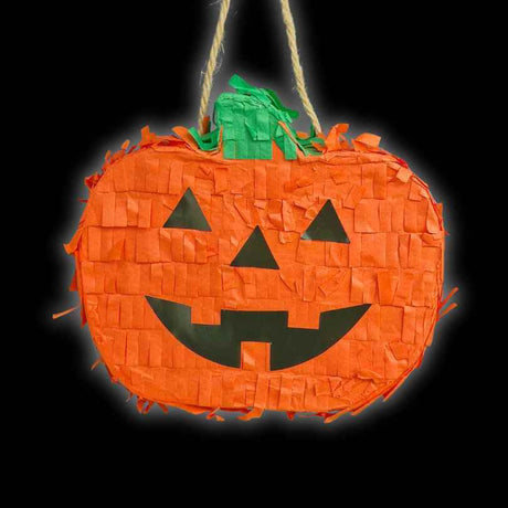 Orange Pumpkin Halloween Parrot Pinata with a smiling jack-o’-lantern face