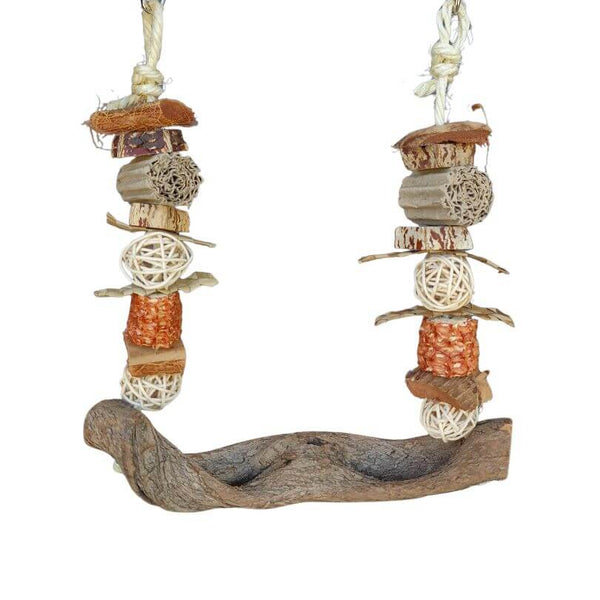 Treetop Swing – coconut and cardboard bird toy for small birds