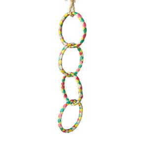 Beak Joy Woven Wonders Four Rings, four linked colourful woven palm leaf rings bird swing toy