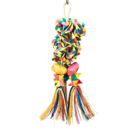 Beak Joy Woven Wonders Shredder Balls, colourful hanging palm leaf and abaca bird shredding toy