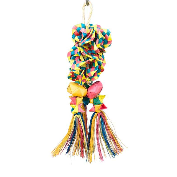 Beak Joy Woven Wonders Shredder Balls, colourful hanging palm leaf and abaca bird shredding toy