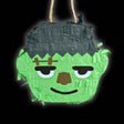 Green Zombie Halloween Parrot Pinata with black hair, sleepy eyes and a stitched forehead