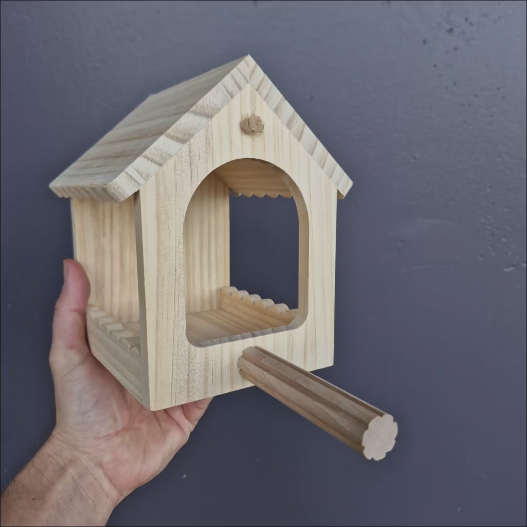 Cubby House Platform Perch – natural wood platform perch for small birds