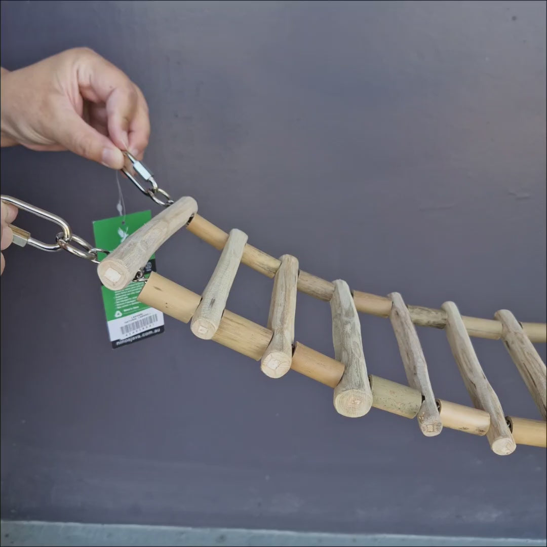 Ninos Natural Java Bamboo Ladder – natural Java wood and bamboo hanging ladder for medium parrots to climb and balance on