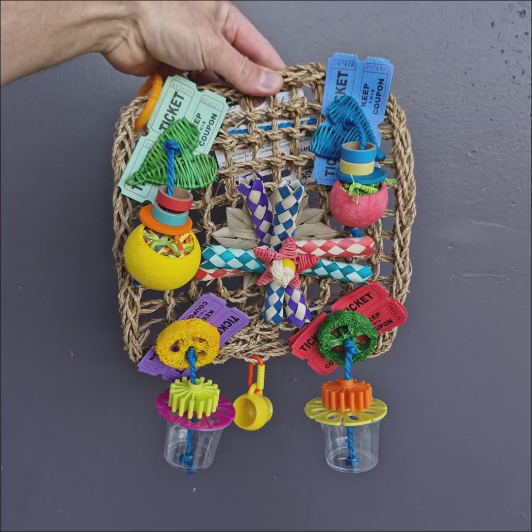 Carnival Square Forage Wall – seagrass, palm leaf and wicker chew toy for small birds