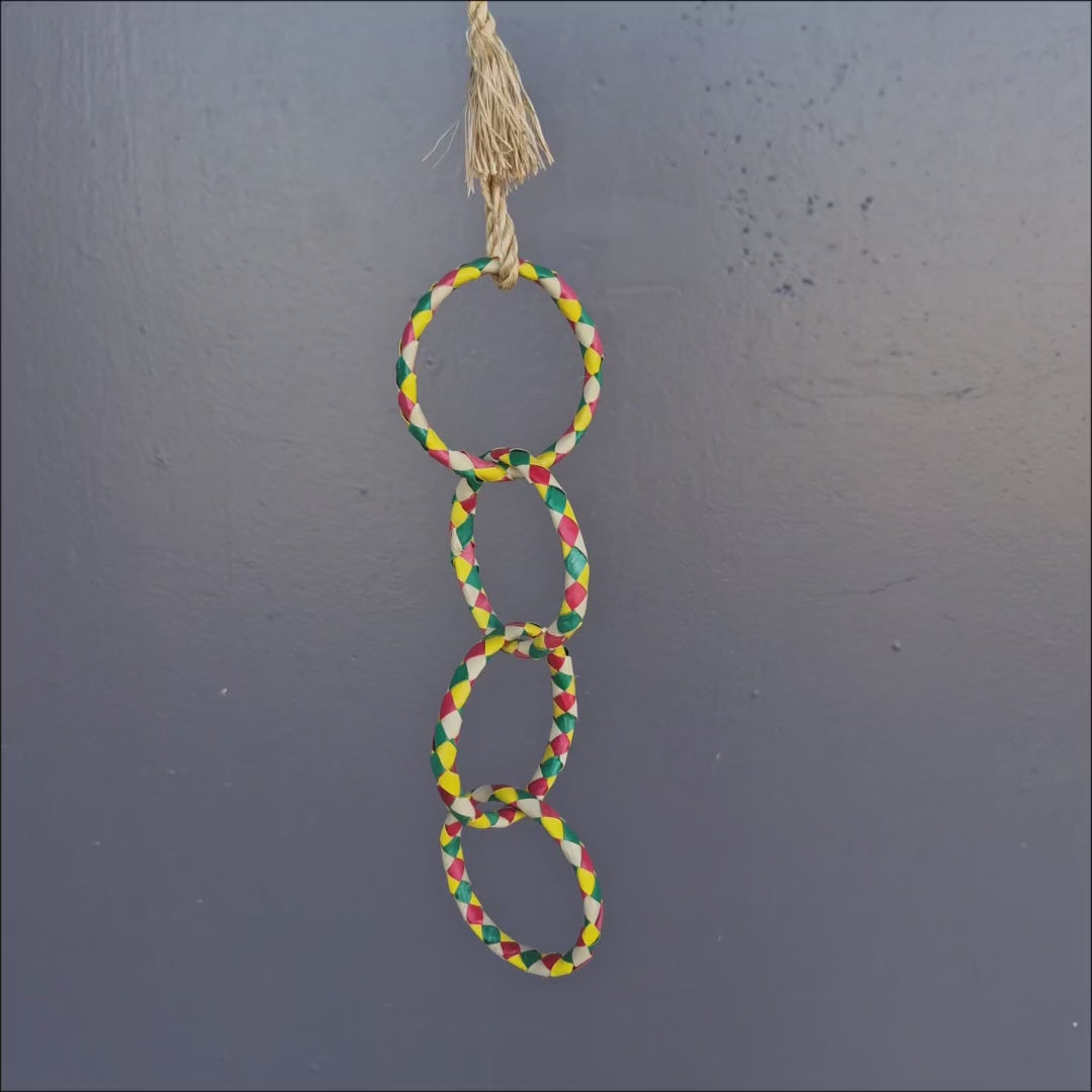 Woven Wonders Four Rings – linked woven palm leaf ring swing and climbing toy for budgies, cockatiels and small parrots