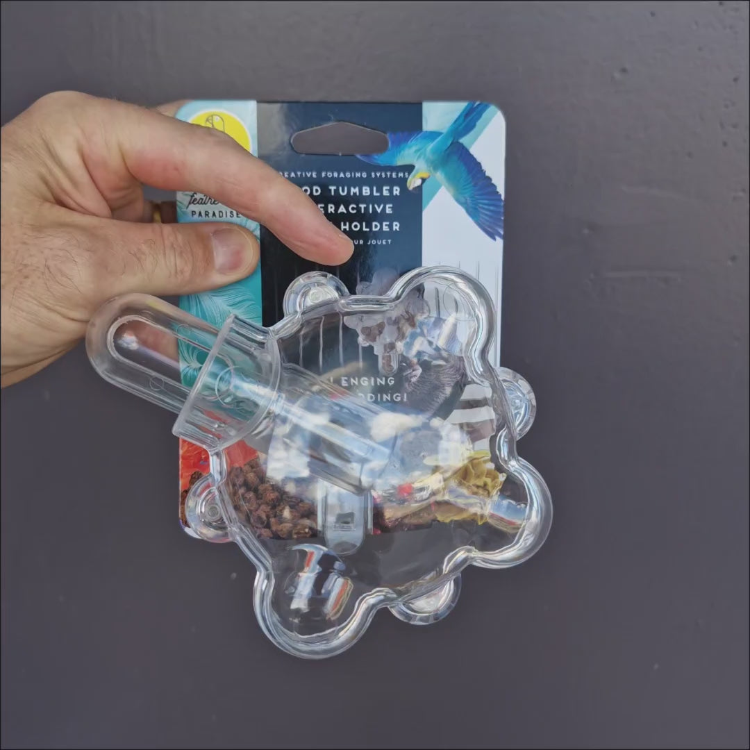 Foraging Tumbler interactive bird toy filled with treats