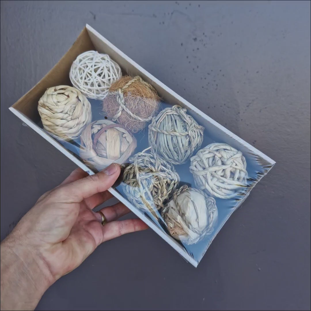 Natural Balls Variety Pack 8pk – banana leaf, seagrass and wicker foot toy for birds of all sizes