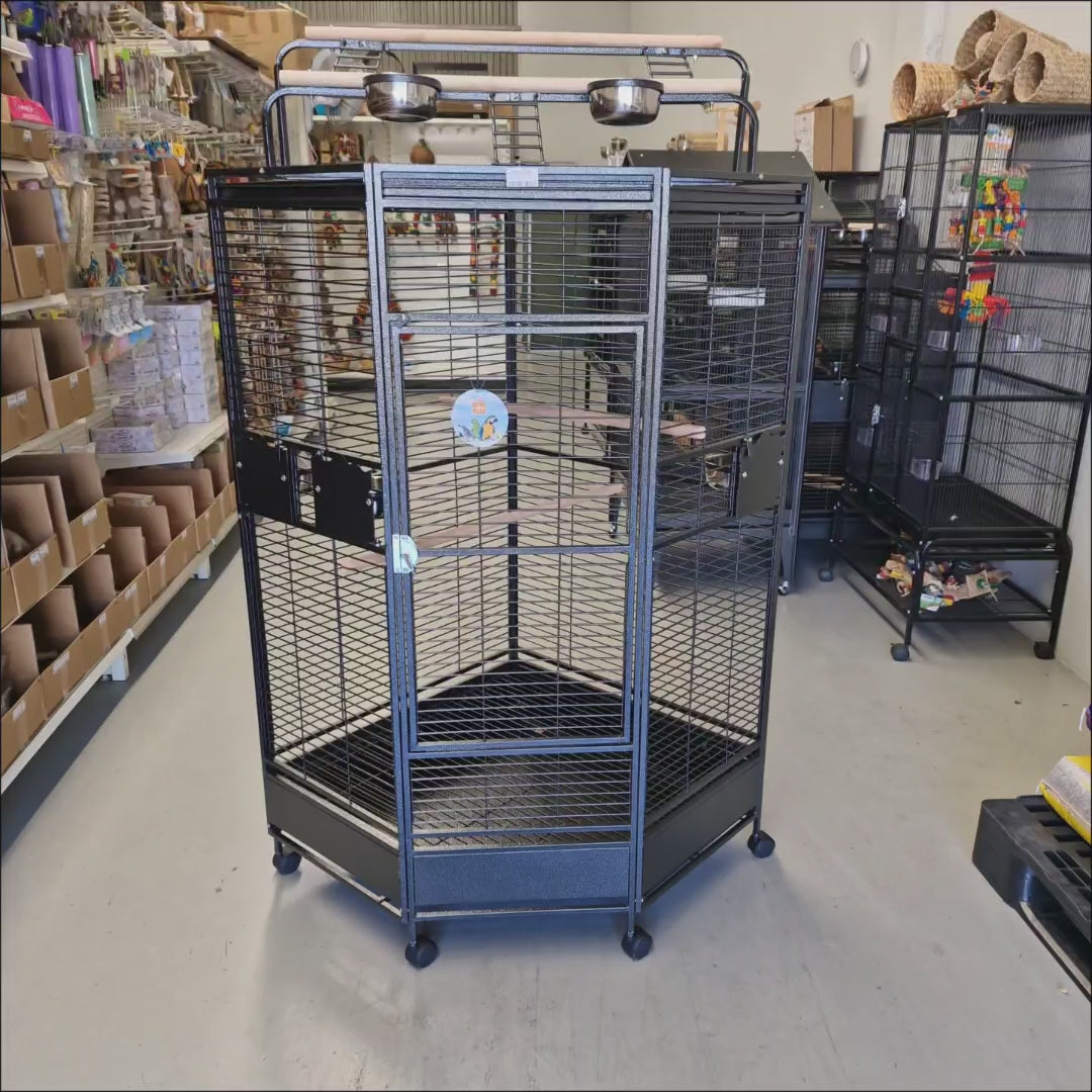 Parrot Corner Cage 200.057 – corner parrot cage with play top