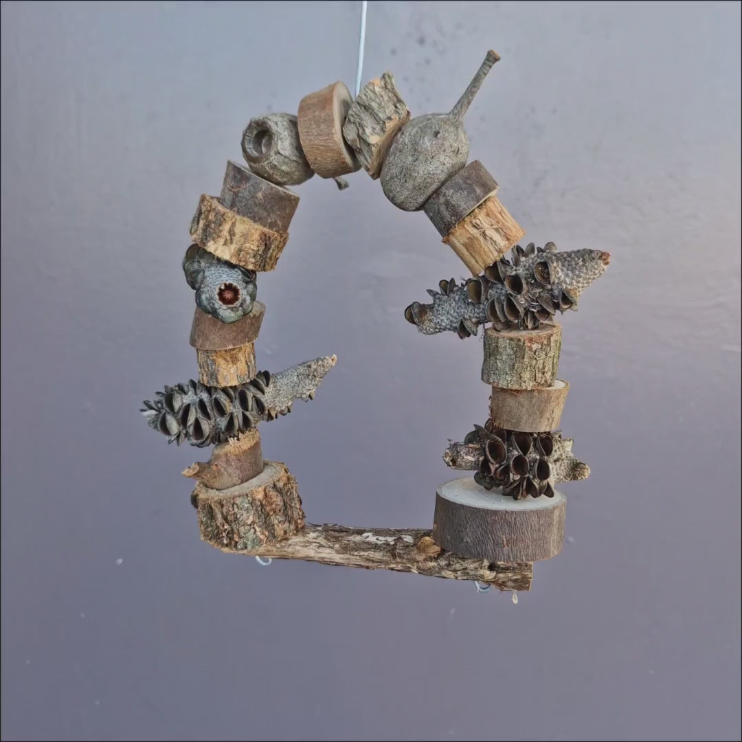 Birdnerd Natural Swing - Australian native wood, gumnut and banksia swing for parrots