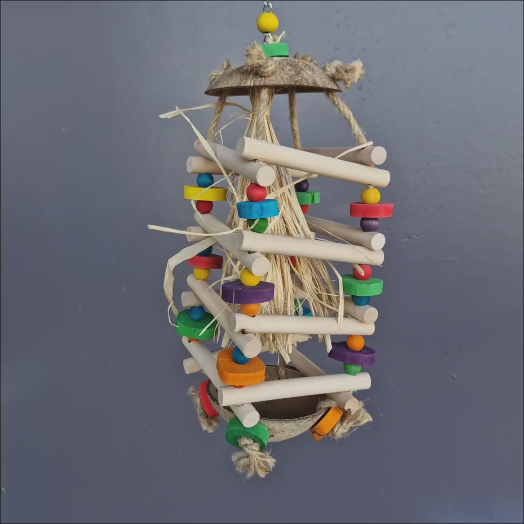 Jellyfish Climb and Shred – java wood, coconut and raffia bird toy for birds of all sizes