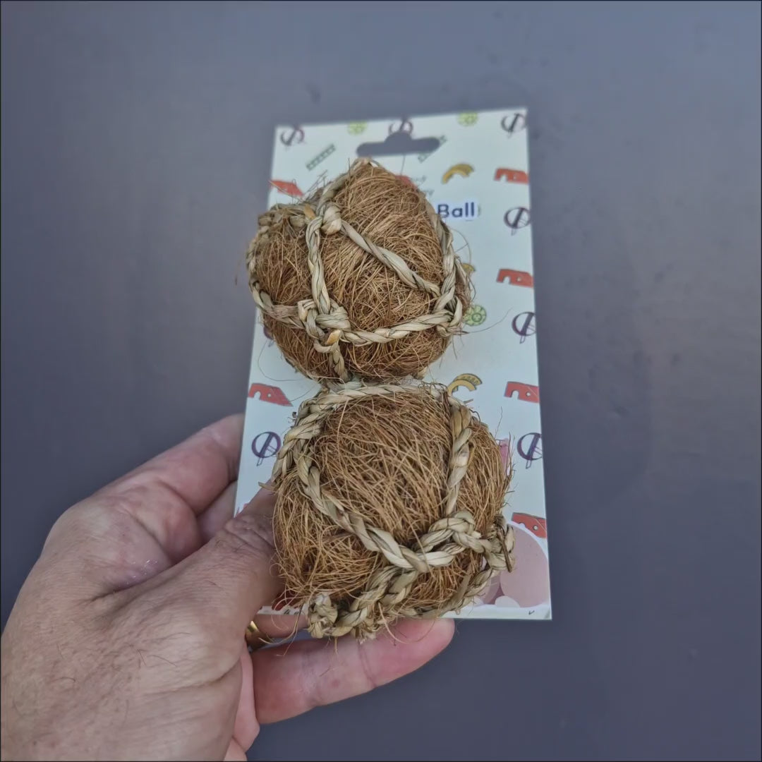 Coco Balls 2pk – seagrass, coconut fibre and coconut foot toy for birds of all sizes