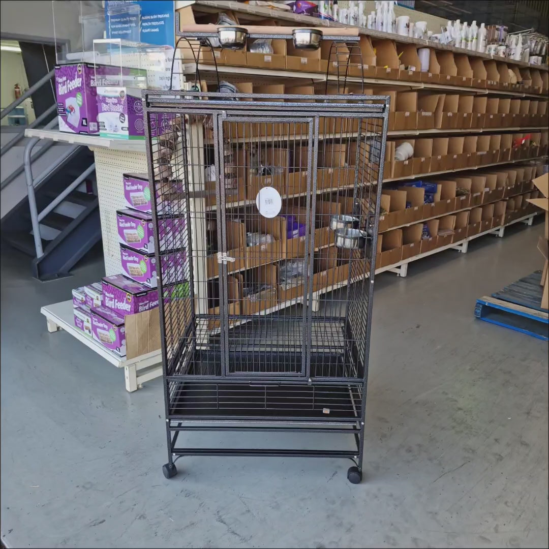Video showing the Bird Cage 200.020, a large parrot cage with a built-in play area on top